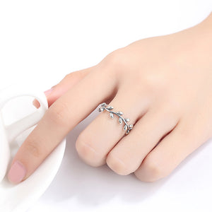 925 Sterling Silver Fashion Elegant Leaf Adjustable Open Ring