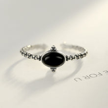 Load image into Gallery viewer, 925 Sterling Silver Simple Fashion Geometric Oval Obsidian Adjustable Open Ring