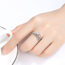 Load image into Gallery viewer, 925 Sterling Silver Fashion Simple Leaf Cubic Zirconia Adjustable Open Ring