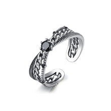 Load image into Gallery viewer, 925 Sterling Silver Fashion Elegant Pattern Black Cubic Zirconia Adjustable Open Ring