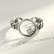 Load image into Gallery viewer, 925 Sterling Silver Fashion Simple Geometric Round Cubic Zirconia Adjustable Open Ring