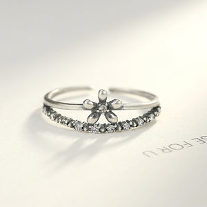 925 Sterling Silver Fashion Elegant Flower Cubic Zirconia Adjustable Open Ring