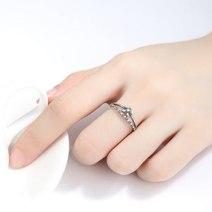 925 Sterling Silver Fashion Elegant Flower Cubic Zirconia Adjustable Open Ring