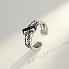 Load image into Gallery viewer, 925 Sterling Silver Vintage Fashion Geometric Black Cubic Zirconia Adjustable Open Ring