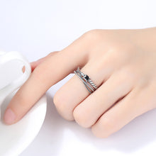 Load image into Gallery viewer, 925 Sterling Silver Elegant Vintage Geometric Black Cubic Zirconia Adjustable Open Ring
