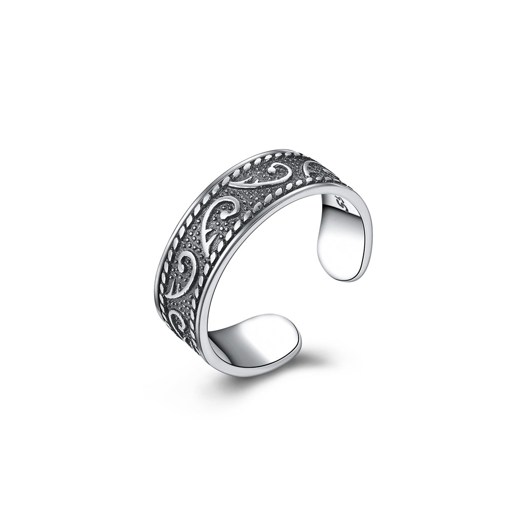 925 Sterling Silver Vintage Elegant Geometric Pattern Adjustable Open Ring