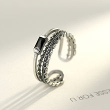 Load image into Gallery viewer, 925 Sterling Silver Fashion Elegant Geometric Black Cubic Zirconia Adjustable Open Ring