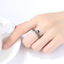Load image into Gallery viewer, 925 Sterling Silver Fashion Elegant Geometric Black Cubic Zirconia Adjustable Open Ring