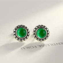 Load image into Gallery viewer, 925 Sterling Silver Simple Fashion Geometric Green Round Stud Earrings