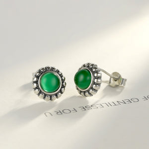 925 Sterling Silver Simple Fashion Geometric Green Round Stud Earrings