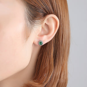 925 Sterling Silver Simple Fashion Geometric Green Round Stud Earrings