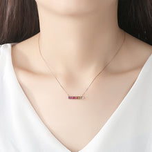 Load image into Gallery viewer, 925 Sterling Silver Plated Rose Gold Simple Fashion Geometric Rectangular Color Cubic Zirconia Necklace