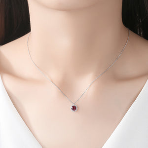 925 Sterling Silver Simple Fashion Geometric Round Red Cubic Zirconia Pendant with Necklace