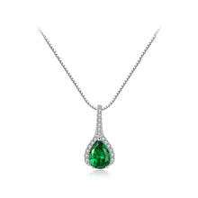 Load image into Gallery viewer, 925 Sterling Silver Fashion Brilliant Water Drop-shaped Pendant with Green Cubic Zirconia and Necklace