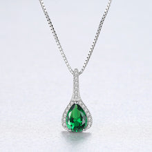 Load image into Gallery viewer, 925 Sterling Silver Fashion Brilliant Water Drop-shaped Pendant with Green Cubic Zirconia and Necklace