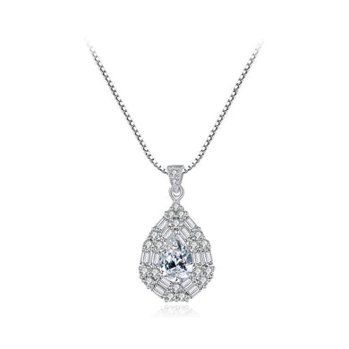 925 Sterling Silver Bright and Fashion Water Drop-shaped Pendant with Cubic Zirconia and Necklace - Glamorousky