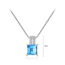 Load image into Gallery viewer, 925 Sterling Silver Elegant Shining Geometric Rectangular Pendant with Blue Cubic Zirconia and Necklace