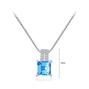 925 Sterling Silver Elegant Shining Geometric Rectangular Pendant with Blue Cubic Zirconia and Necklace