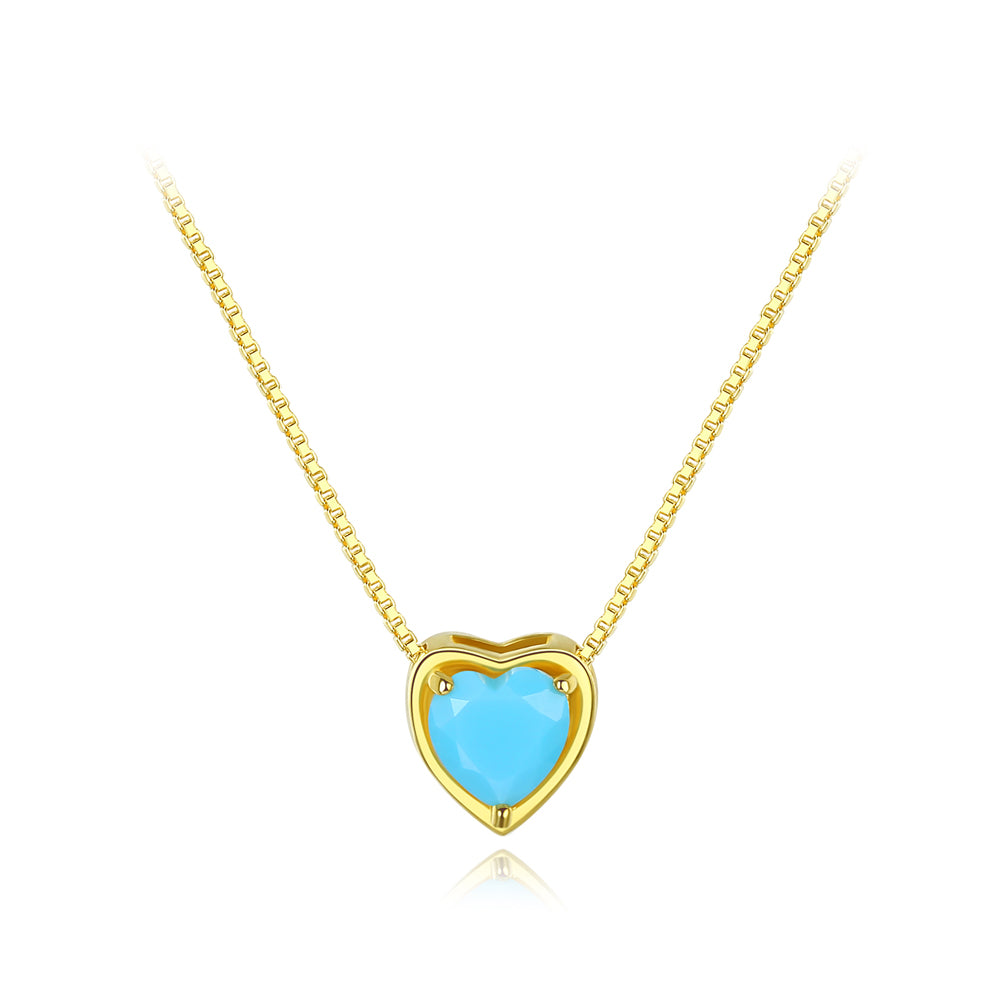 925 Sterling Silver Plated Gold Simple Romantic Blue Cubic Zirconia Heart Pendant with Necklace
