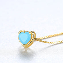 Load image into Gallery viewer, 925 Sterling Silver Plated Gold Simple Romantic Blue Cubic Zirconia Heart Pendant with Necklace