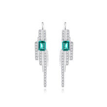 Load image into Gallery viewer, 925 Sterling Silver Elegant Shining Geometric Tassel Earrings with Green Cubic Zirconia