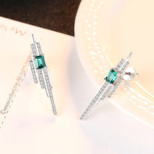 Load image into Gallery viewer, 925 Sterling Silver Elegant Shining Geometric Tassel Earrings with Green Cubic Zirconia