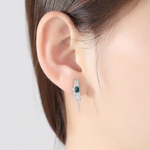 925 Sterling Silver Elegant Shining Geometric Tassel Earrings with Green Cubic Zirconia