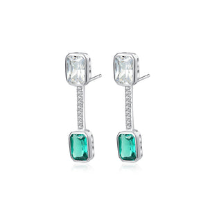 925 Sterling Silver Fashion and Simple Geometric Earrings with Green Cubic Zirconia