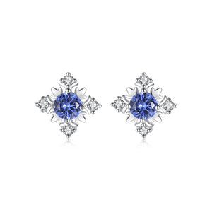 925 Sterling Silver Fashion and Elegant Snowflake Stud Earrings with Blue Cubic Zirconia
