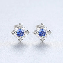 Load image into Gallery viewer, 925 Sterling Silver Fashion and Elegant Snowflake Stud Earrings with Blue Cubic Zirconia