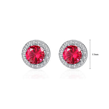 Load image into Gallery viewer, 925 Sterling Silver Fashion Simple Geometric Round Red Cubic Zirconia Stud Earrings