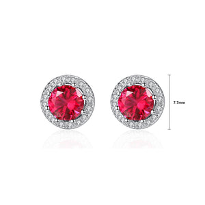 925 Sterling Silver Fashion Simple Geometric Round Red Cubic Zirconia Stud Earrings