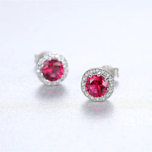 Load image into Gallery viewer, 925 Sterling Silver Fashion Simple Geometric Round Red Cubic Zirconia Stud Earrings