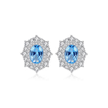 Load image into Gallery viewer, 925 Sterling Silver Elegant Shining Geometric Stud Earrings with Blue Cubic Zirconia