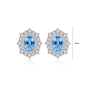 925 Sterling Silver Elegant Shining Geometric Stud Earrings with Blue Cubic Zirconia