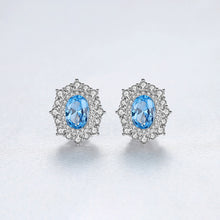 Load image into Gallery viewer, 925 Sterling Silver Elegant Shining Geometric Stud Earrings with Blue Cubic Zirconia