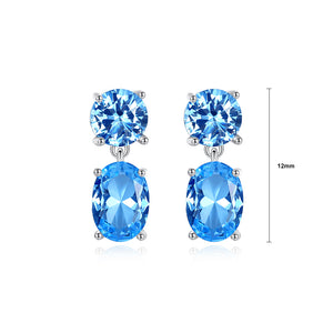 925 Sterling Silver Fashion Simple Geometric Oval Blue Cubic Zirconia Stud Earrings