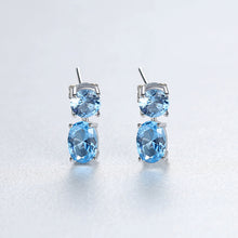 Load image into Gallery viewer, 925 Sterling Silver Fashion Simple Geometric Oval Blue Cubic Zirconia Stud Earrings