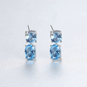 925 Sterling Silver Fashion Simple Geometric Oval Blue Cubic Zirconia Stud Earrings