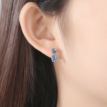 Load image into Gallery viewer, 925 Sterling Silver Fashion Simple Geometric Oval Blue Cubic Zirconia Stud Earrings