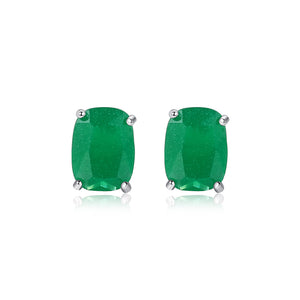 925 Sterling Silver Elegant Simple Geometric Oval Green Cubic Zirconia Stud Earrings