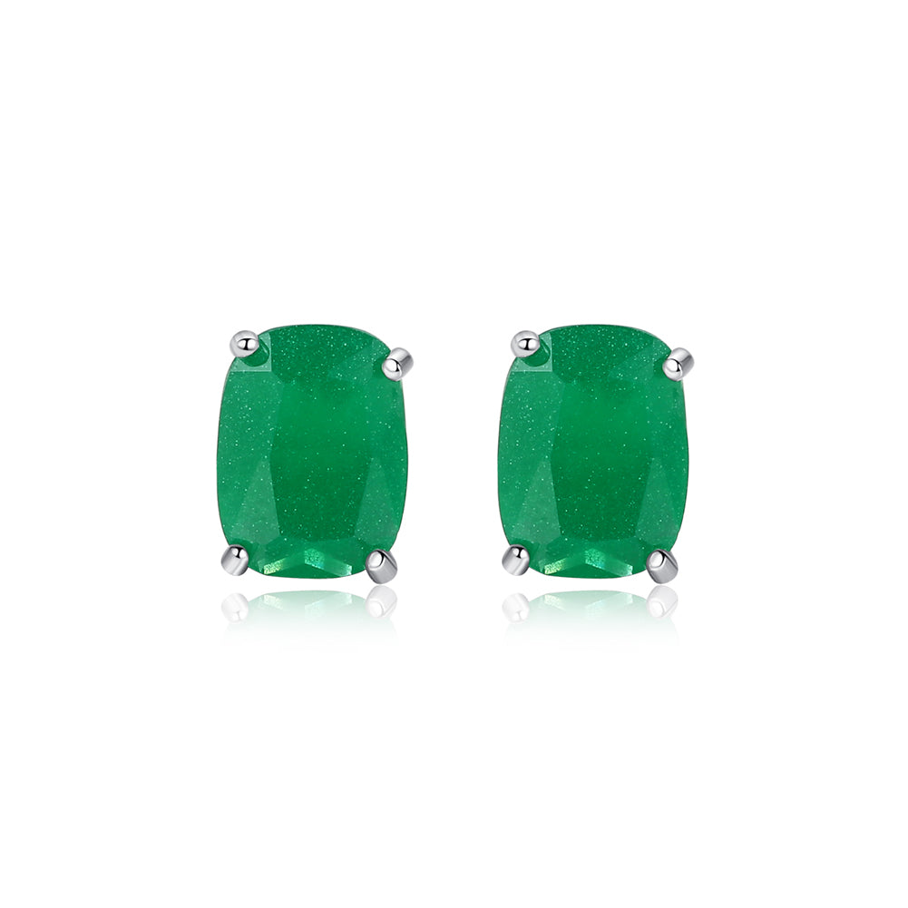 925 Sterling Silver Elegant Simple Geometric Oval Green Cubic Zirconia Stud Earrings