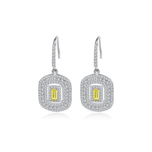 925 Sterling Silver Fashion and Elegant Bright Geometric Earrings with Yellow Cubic Zirconia