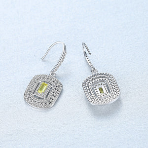 925 Sterling Silver Fashion and Elegant Bright Geometric Earrings with Yellow Cubic Zirconia