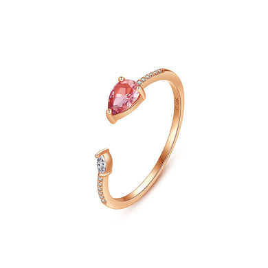 925 Sterling Silver Plated Rose Gold Simple and Fashion Geometric Adjustable Open Ring with Red Cubic Zirconia