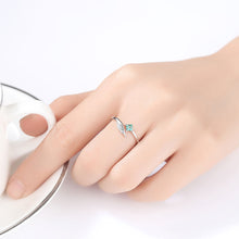 Load image into Gallery viewer, 925 Sterling Silver Simple and Elegant Angel Wings Adjustable Open Ring with Green Cubic Zirconia
