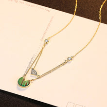 Load image into Gallery viewer, 925 Sterling Silver Plated Gold Simple Fashion Geometry Imitation Malachite Pendant with Cubic Zirconia and Double Necklace