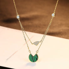 Load image into Gallery viewer, 925 Sterling Silver Plated Gold Simple Fashion Geometry Imitation Malachite Pendant with Cubic Zirconia and Double Necklace