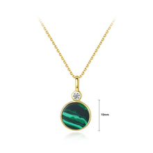 Load image into Gallery viewer, 925 Sterling Silver Plated Gold Fashion Simple Geometric Round Imitation Malachite Pendant with Cubic Zirconia and Necklace