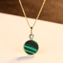 Load image into Gallery viewer, 925 Sterling Silver Plated Gold Fashion Simple Geometric Round Imitation Malachite Pendant with Cubic Zirconia and Necklace